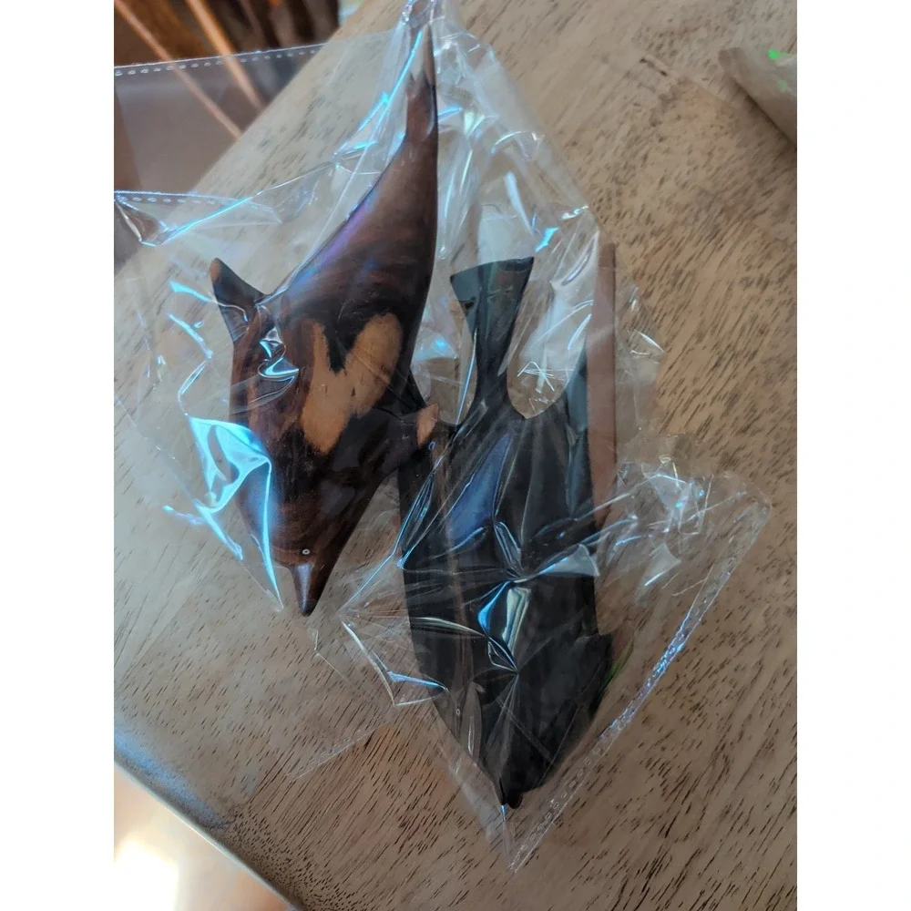 Pair Of‎ Vintage Wooden Dolphin And Fish Carvings